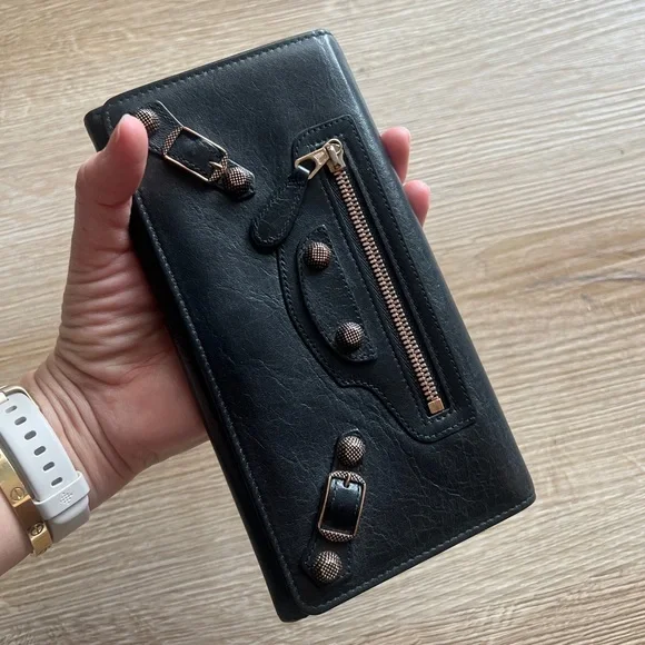 BALENCIAGA Giant Money Agneau Leather Rose Gold Hardware Continental Long Wallet - Picture 4 of 17